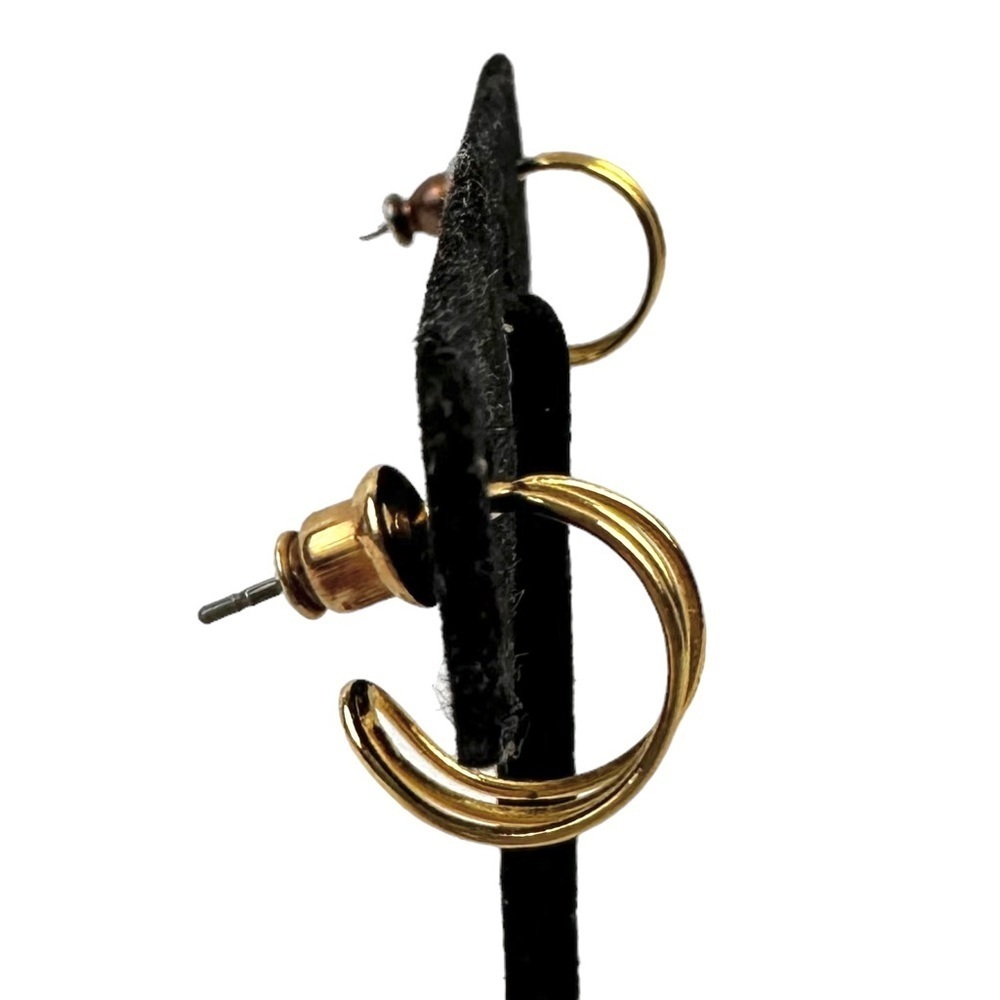 Gold Minimalist Triple Hoop Earrings - Picture 5 of 7